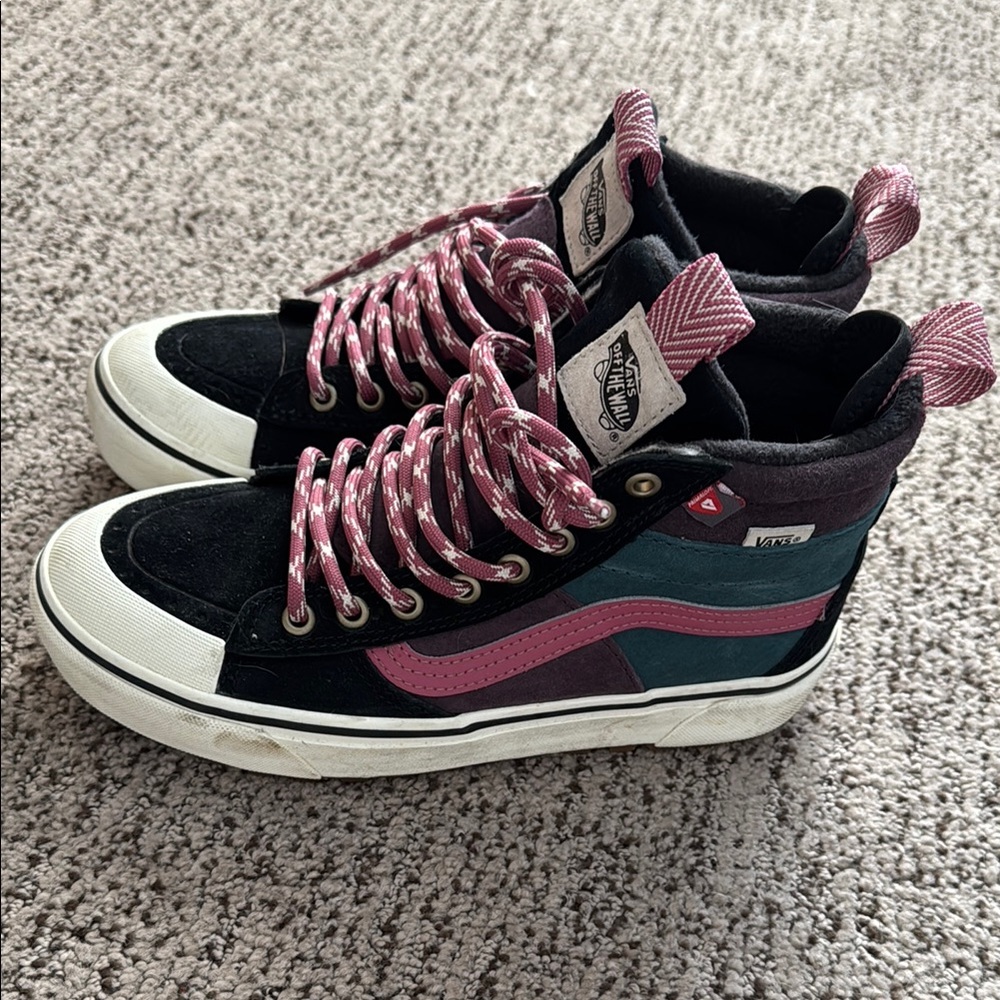 Vans Black and Pink High-Top Sneakers with Suede Upper